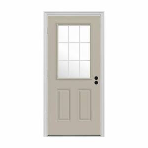 34 in. x 80 in. 9 Lite Desert Sand Painted Steel Prehung Right-Hand Outswing Entry Door w/Brickmould