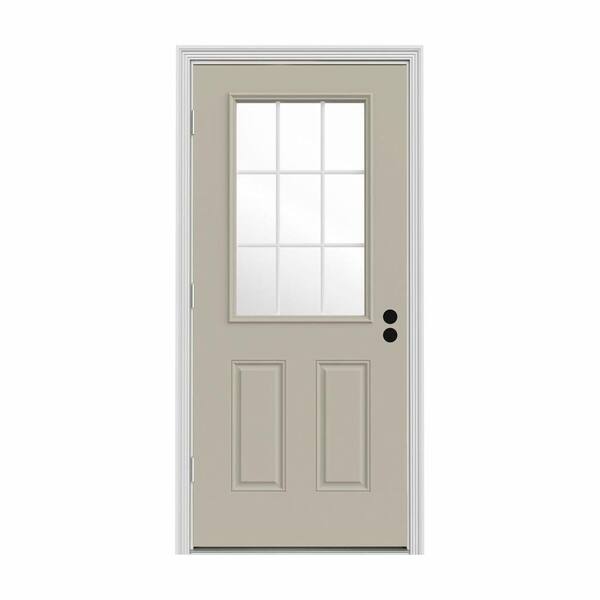 JELD-WEN 34 in. x 80 in. 9 Lite Desert Sand Painted Steel Prehung Right-Hand Outswing Entry Door w/Brickmould