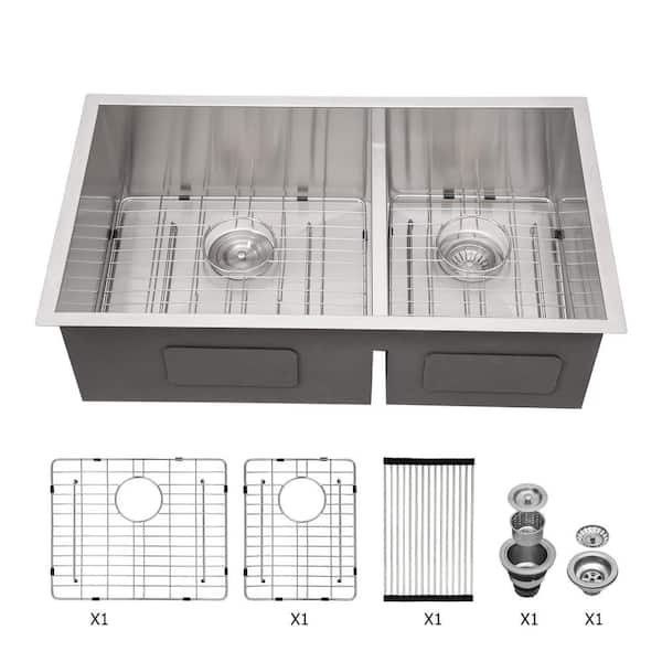 16-Gauge Stainless Steel 30 in. Low Divide Double Bowl 60/40 Ledge Workstation Undermount Kitchen Sink