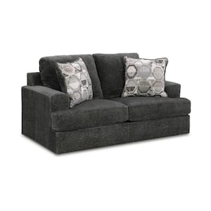 70 in. Gray, Black and Ivory Solid Print Polyester 2-Seater Loveseat with 2 Pillows