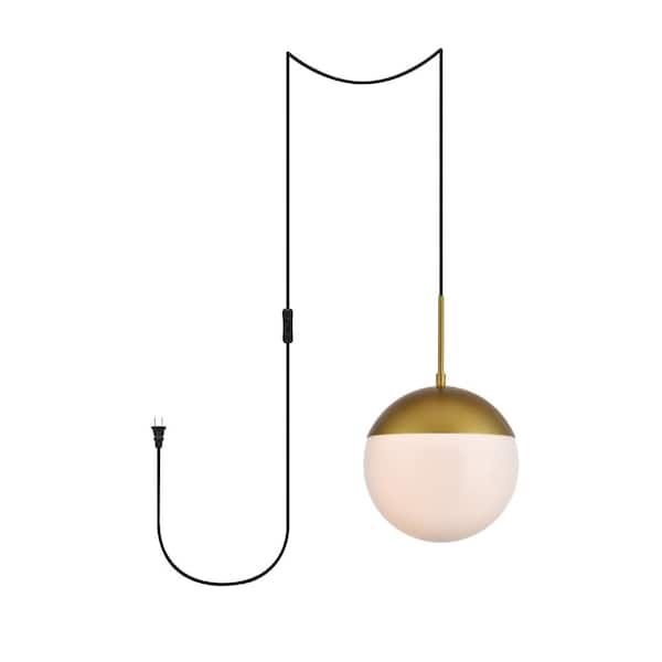 Unbranded Home Living 40-Watt 1-Light Brass Shaded Pendant Light with Glass Shade, No Bulbs Included