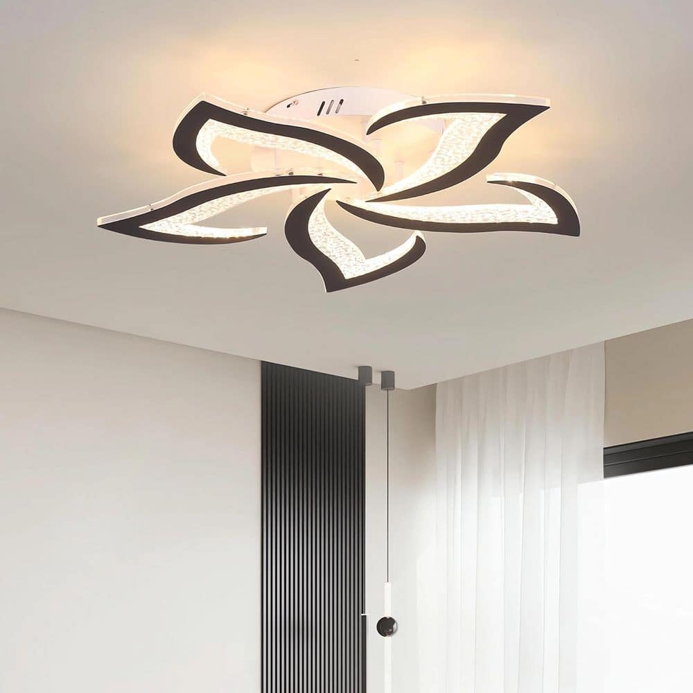 23.62 in. 48-Watt Modern Black Integrated LED Flush Mount, Dimmable Flower Shape Ceiling Light for Living Room Bedroom price history on PriceWatchPro