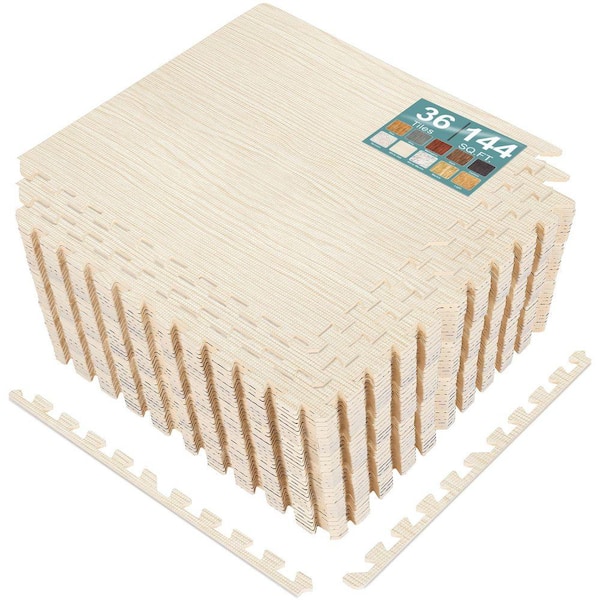 Light Pine 24 in. W x 24 in. L x 0.38 in. Thick Foam Interlocking Gym Floor -Tiles (36-Tiles/Pack) (144 sq. ft.)