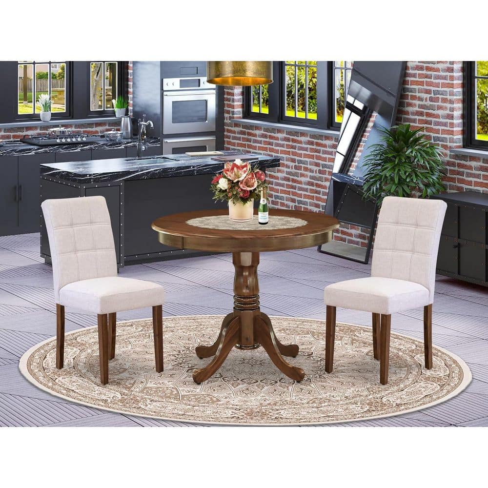 3-Piece Antique Walnut Finish Solid Wood Top-Round Dining Room Set-(Seats-4) price history on PriceWatchPro