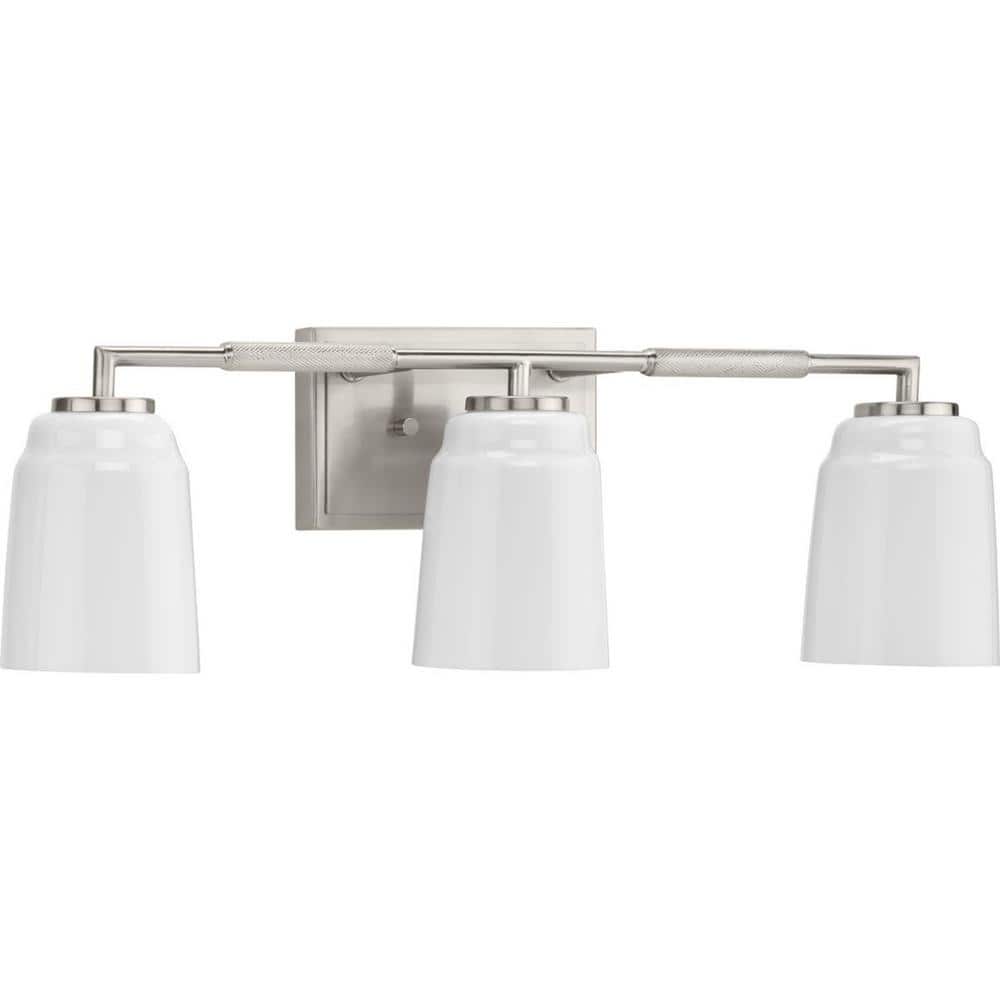 Brushed Nickel 3-Light Vanity with Opal Glass Shades