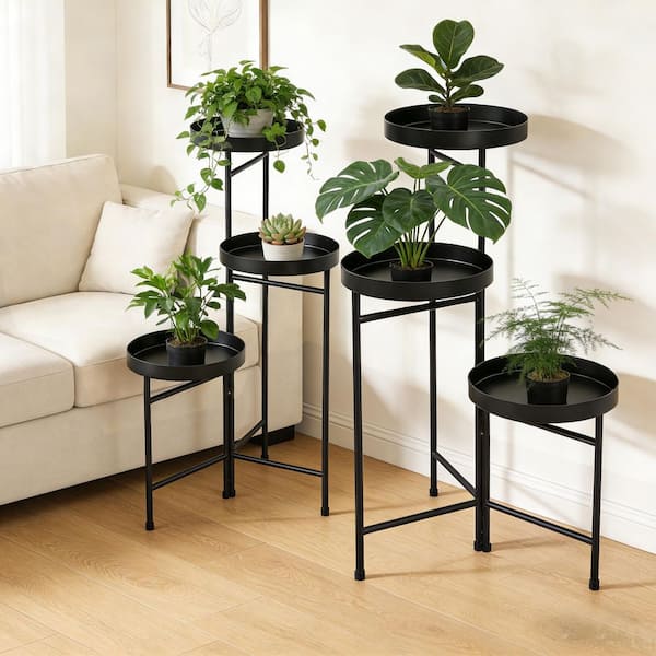 Wellco 2 Pack 3-Tier Black Metal Plant Stand Rust-Resistant Indoor