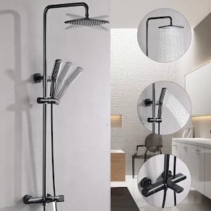 4-Spray Tub and Shower Faucet with Adjustable Slide Bar Rainfall Shower Head and Hand Shower in Black (Valve Included)