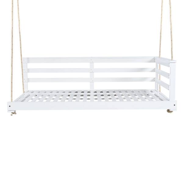 Country Patio Twin XL 80 in. x 40.9 in. White Wood Porch Swing Bed