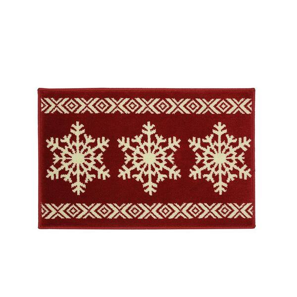 Home Accents Holiday Red Snowflake Sweater 20 in. x 30 in. Woven Holiday Mat