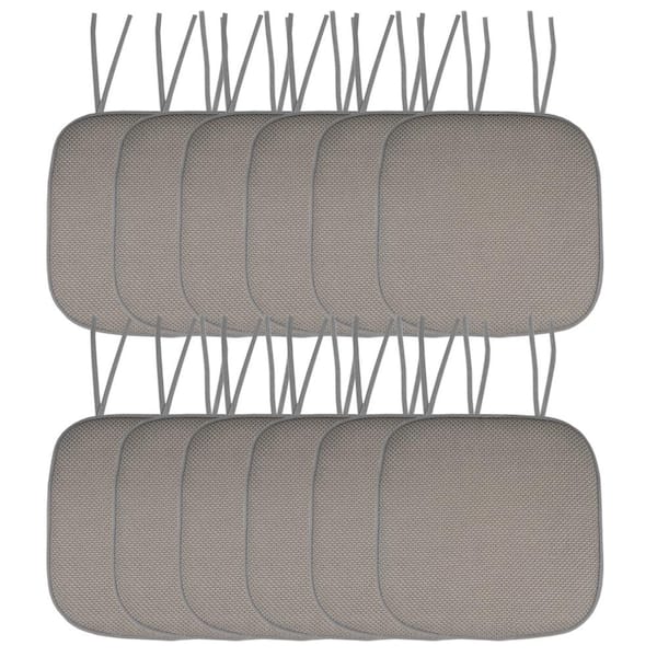 Sweet Home Collection Honeycomb Memory Foam Square 16 in. x 16 in. Non-Slip Back Chair Cushion with Ties (12-Pack), Silver