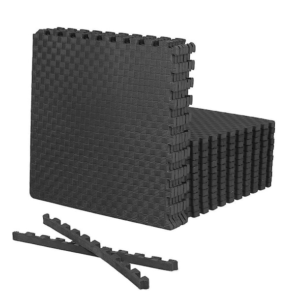 Black 24" W x 24" L x 0.75" Thick EVA Foam Double-Sided Tatami Pattern Gym Flooring Tiles (12 Tiles/Pack) (48 sq. ft.)