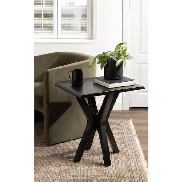 Yates 22 in. Black Rectangle Wood End Table
