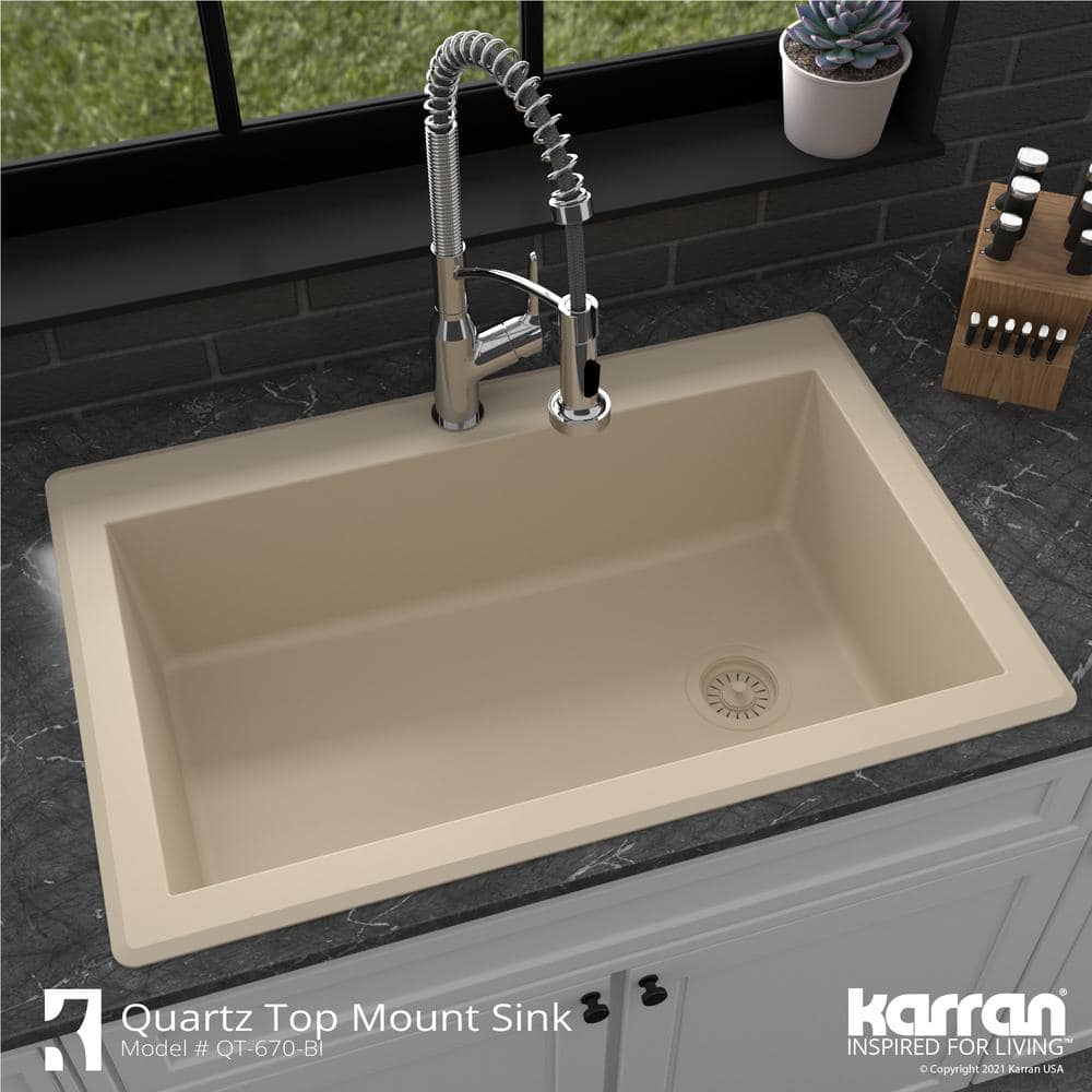 Bisque Quartz Composite Single Bowl Kitchen Sink, 33" x 22"