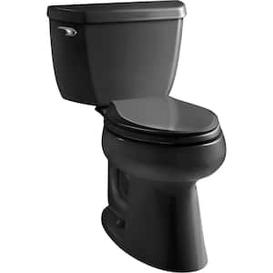 Highline 12 in. Rough In 2-Piece 1 GPF Single Flush Elongated Toilet in Black Black Seat Not Included