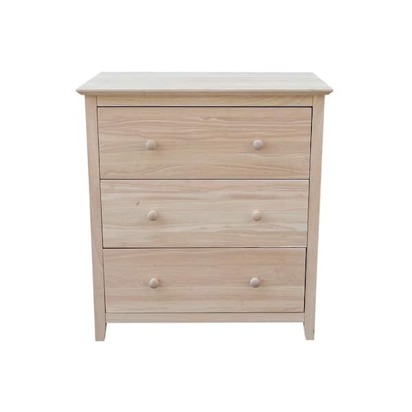 International Concepts Brooklyn 3-Drawer Unfinished Wood Chest of Drawers