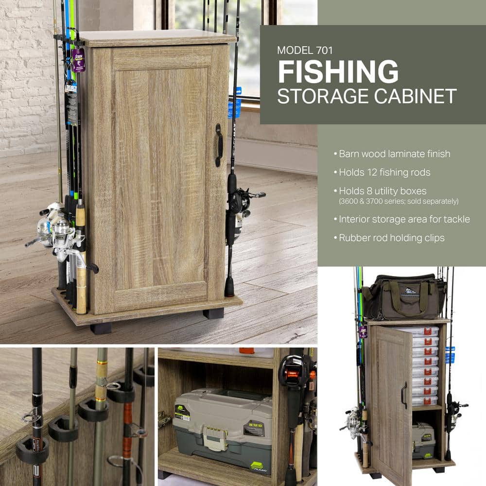 Barnwood Fishing Gear Storage Cabinet with Rod Holder