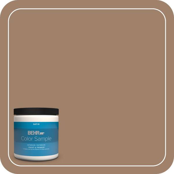 BEHR PREMIUM PLUS 8 oz. #ECC-40-3 Seasoned Acorn Satin Enamel Interior/Exterior Paint & Primer Color Sample
