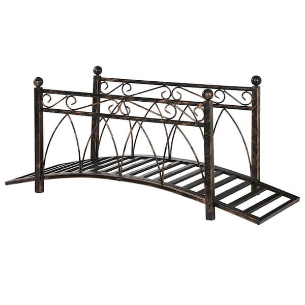 3.3 in. Metal Arch Zen Garden Bridge with Safety Side Rails in Bronze