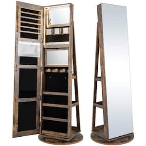 360° Rotating Mirrored Jewelry Cabinet w/High Mirror and Storage Shelves Coffee
