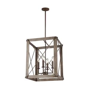 Thornwood Medium 4-Light Washed Pine and Weathered Iron Accents Hall/Foyer Pendant with Dimmable Candelabra LED Bulb