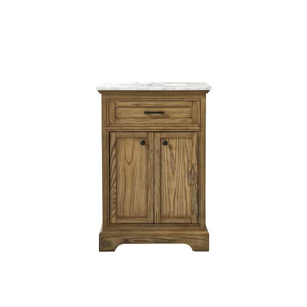 Unbranded Timeless Home 24 in. W x 21.5 in. D x 35 in. H Single Bathroom Vanity in Driftwood with White Marble