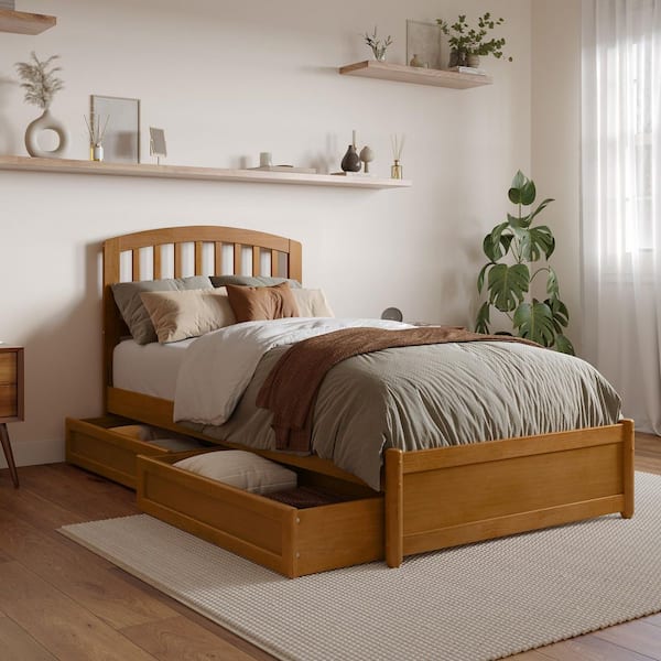 AFI Lucia Light Toffee Natural Bronze Solid Wood Frame Twin XL Platform Bed with Panel Footboard Storage Drawers