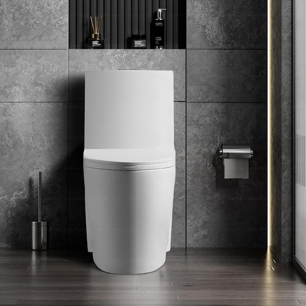 MEDUNJESS Venezia One-Piece 1.1 GPF/1.6 GPF Dual Flush Elongated Toilet in Glossy White