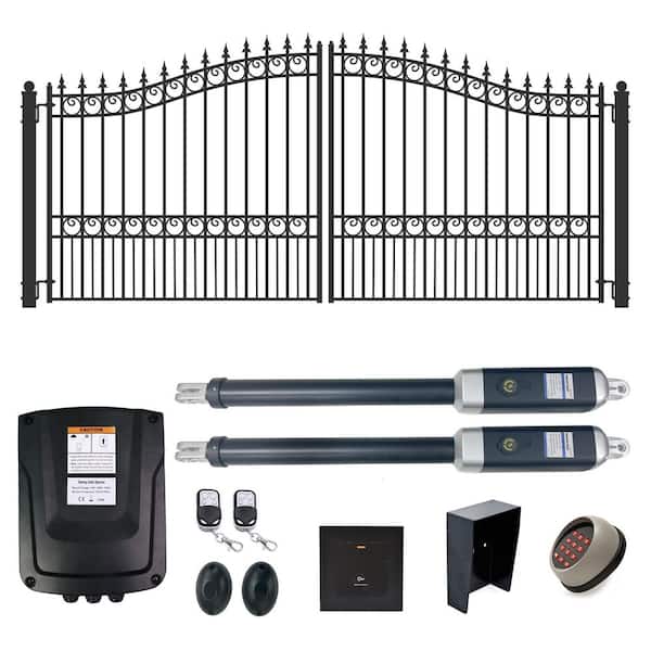 18 ft. x 6 ft. Automated Steel London Dual Swing Black Steel Driveway Gate and Gate Opener Kit ETL Listed Fence Gate