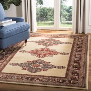 Mahal Cream/Red 7 ft. x 7 ft. Border Geometric Medallion Floral Square Area Rug