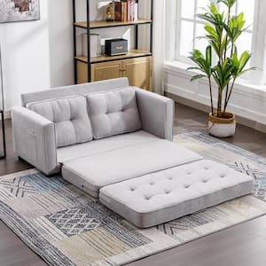 59.4 in. Gray Chenille 2-Seater Loveseat Sofa with Pull-Out Bed and Side Pockets
