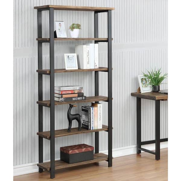 Alaterre Furniture Pomona 70 in. Natural/Black Metal 5-shelf Etagere Bookcase