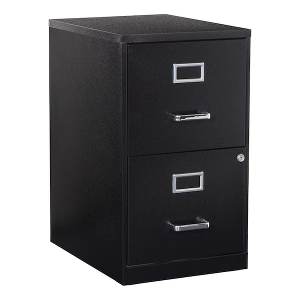 OSP Home Furnishings 2 Drawer Black Metal 14.25 in. Locking Vertical File Cabinet