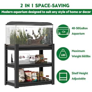 31.5 in. H 3-Shelf Black Metal Pantry Organizer 40-50 Gal. Fish Tank Stand Metal Shelving with Adjustable Shelves