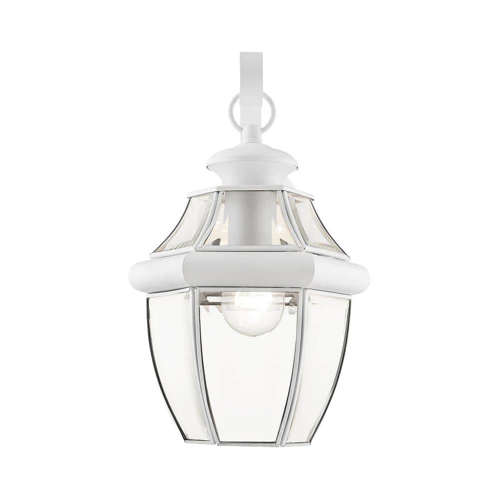 Monterey Traditional White Brass Wall Lantern with Clear Beveled Glass