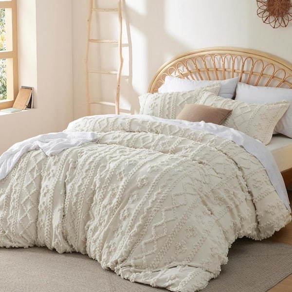 Unbranded 3-Pieces Beige Queen Size Soft Shabby Chic Embroidery Bedding Duvet Cover (No Comforter)