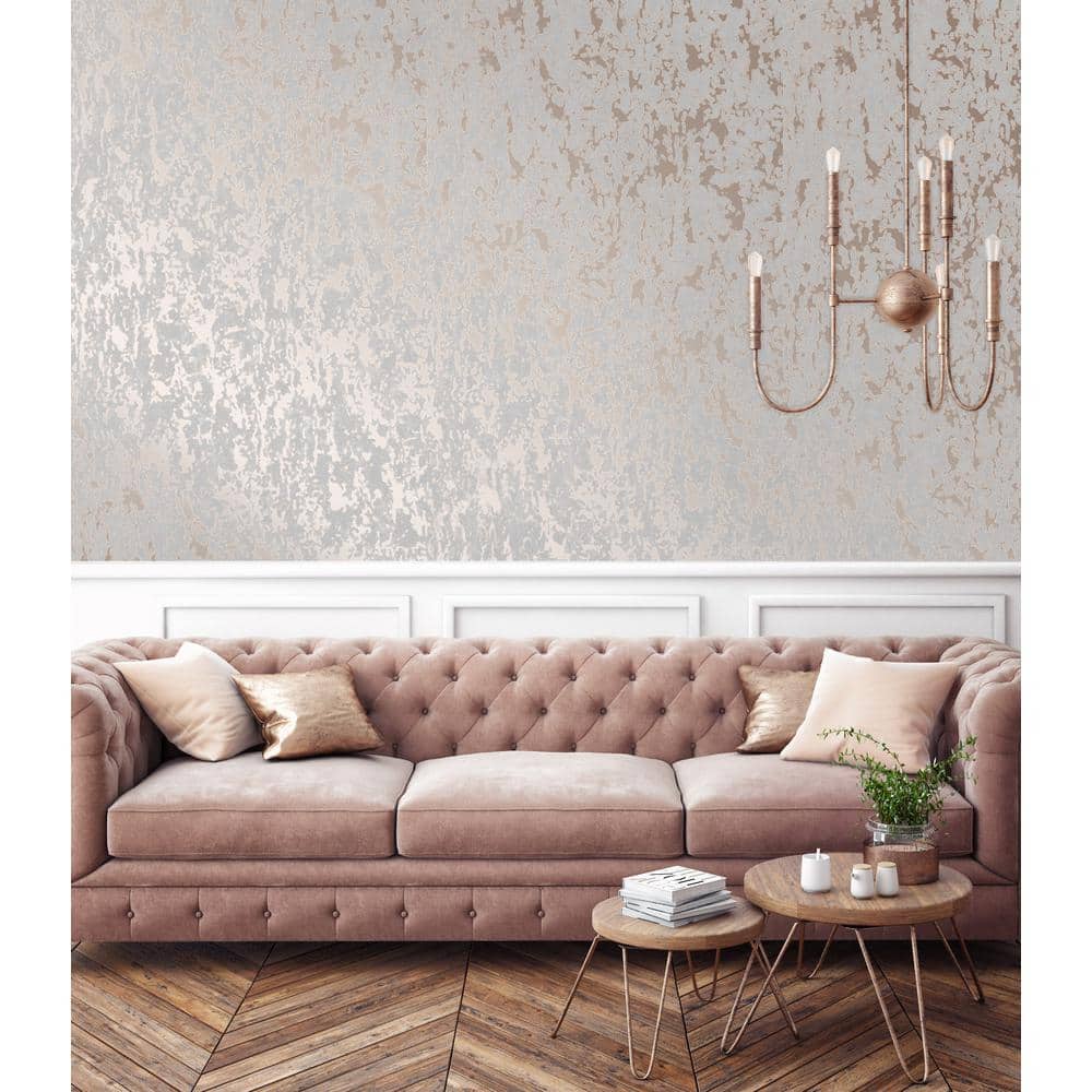 Milan Rose Gold and Grey Textured Wallpaper Roll