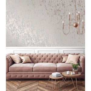 Milan Grey & Rose Gold Vinyl Non-Pasted Washable Wallpaper Roll (Covers 56 Sq. Ft.)