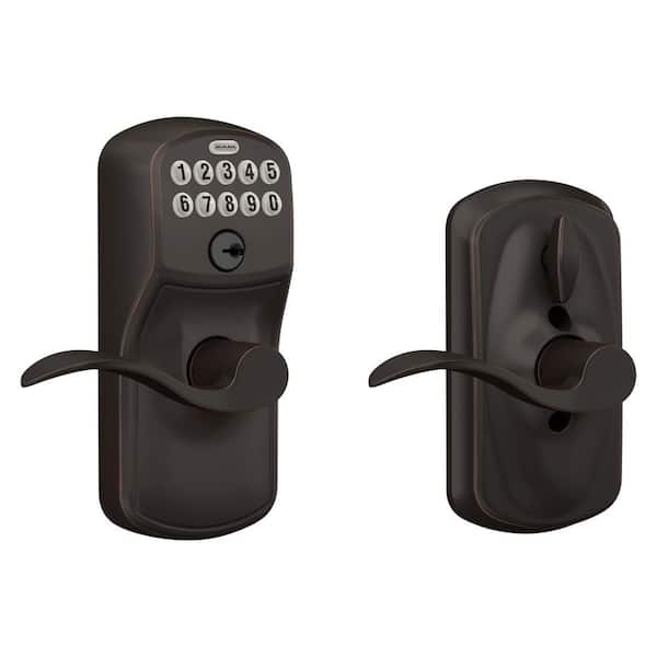 Plymouth Aged Bronze Electronic Keypad Door Lock with Accent Handle and Flex Lock