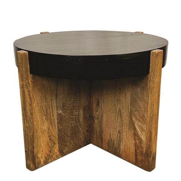 Benjara 24 in. Brown Round Wood End Table with Wooden Frame BM300768 The Home Depot