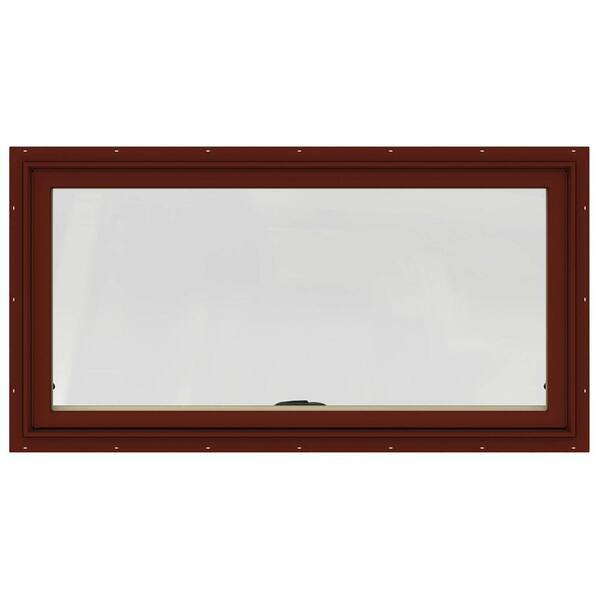 JELD-WEN 48 in. x 20 in. W-2500 Series Red Painted Clad Wood Awning Window w/ Natural Interior and Screen