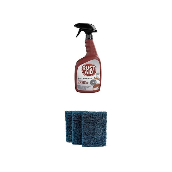 32 oz. Rust Remover Spray for Iron and Steel (1-Pack) with Industrial Strength Scouring Pads (3-Pack)