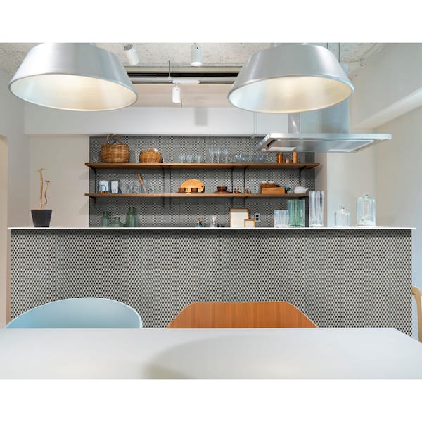 Metallico Penny Round 12 in. x 13 in x 0.24 in. Glossy Porcelain Mesh-Mounted Mosaic Tile (14.4 sq. ft./Case)