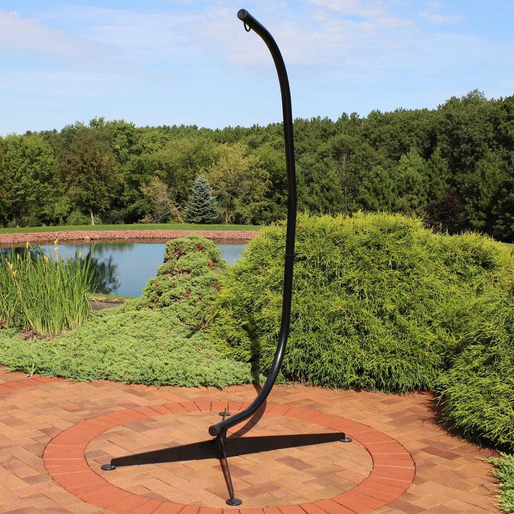 Black Powder-Coated Steel C-Stand Hammock Chair Stand