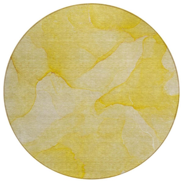 Gold 8 Round ft. Woven Abstract Polyester Round Indoor/Outdoor Area Rug