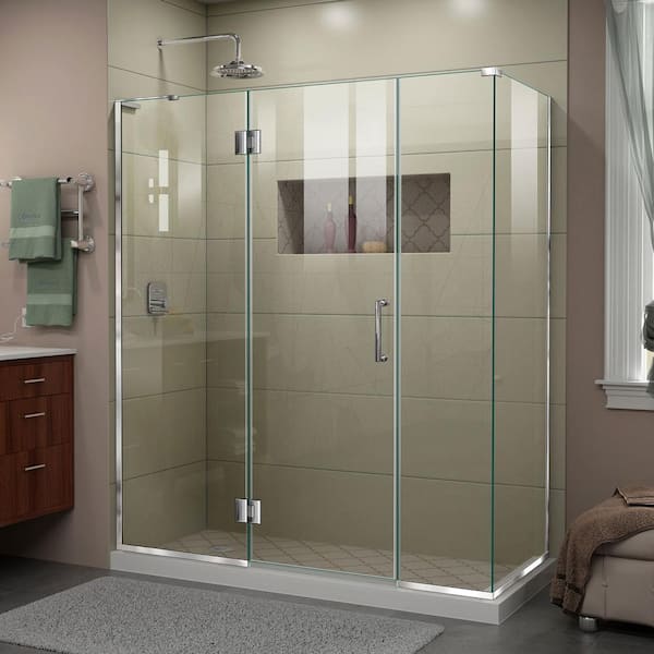 DreamLine Unidoor-X 64 in. W x 30-3/8 in. D x 72 in. H Frameless Hinged Shower Enclosure in Chrome