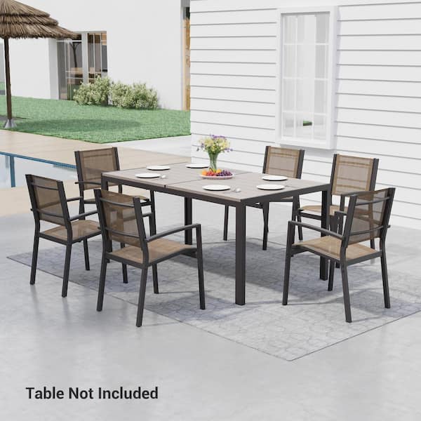 Sonkuki 6-Piece Patio Dining Set with Weather-Resistant Textilene Chairs-Lightweight & Stackable，Taupe
