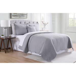 French Tile Scalloped Twin 3-Piece Cotton Quilt Set in Grey