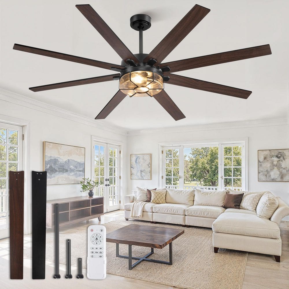65 in. Standard Black Downrod Mount Ceiling Fan with Lights-6-Speed Reversible DC Motor, for Living Room price history on PriceWatchPro