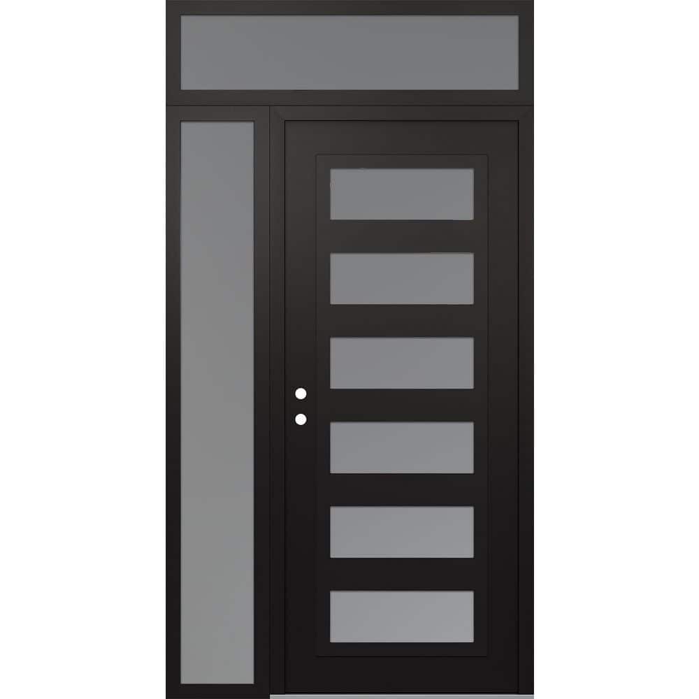 C9 50 in. x 96 in. Black P Right-Hand/Inswing Frosted Glass Black/White Sidelite+Transom Steel Prehung Front Door price history on PriceWatchPro