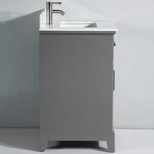 Genoa 24 in. W x 22 in. D x 36 in. H Bath Vanity in Grey with Engineered Marble Top in White with Basin and Mirror